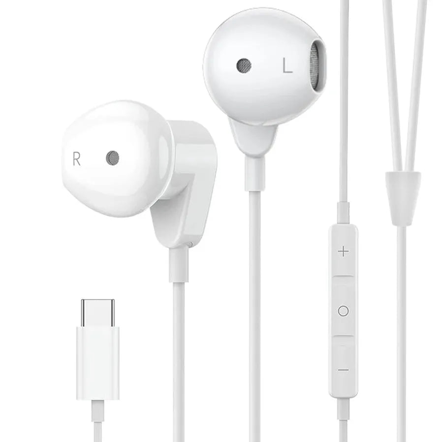 HKM-820051 Wired Type-C Stereo Earphones with Noise Cancellation and Microphone for USB-C Devices
