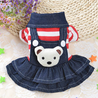 HKM-8201149 Cute Denim Dog Suspenders with Striped Bear Design and Four-Legged Trousers