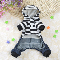HKM-8201149 Cute Denim Dog Suspenders with Striped Bear Design and Four-Legged Trousers