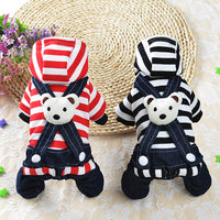 HKM-8201149 Cute Denim Dog Suspenders with Striped Bear Design and Four-Legged Trousers