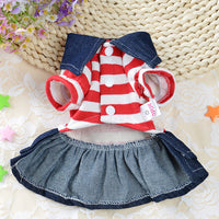 HKM-8201149 Cute Denim Dog Suspenders with Striped Bear Design and Four-Legged Trousers