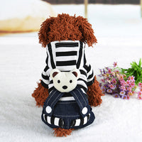 HKM-8201149 Cute Denim Dog Suspenders with Striped Bear Design and Four-Legged Trousers
