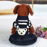 HKM-8201149 Cute Denim Dog Suspenders with Striped Bear Design and Four-Legged Trousers