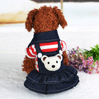 HKM-8201149 Cute Denim Dog Suspenders with Striped Bear Design and Four-Legged Trousers