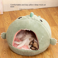 HKM-8202813 Dinosaur-Themed Semi-Closed Pet Bed in Fruit Green and Purple Options for Small to Large Dogs