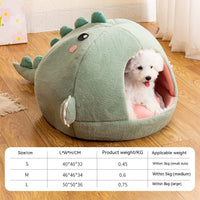 HKM-8202813 Dinosaur-Themed Semi-Closed Pet Bed in Fruit Green and Purple Options for Small to Large Dogs