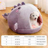 HKM-8202813 Dinosaur-Themed Semi-Closed Pet Bed in Fruit Green and Purple Options for Small to Large Dogs