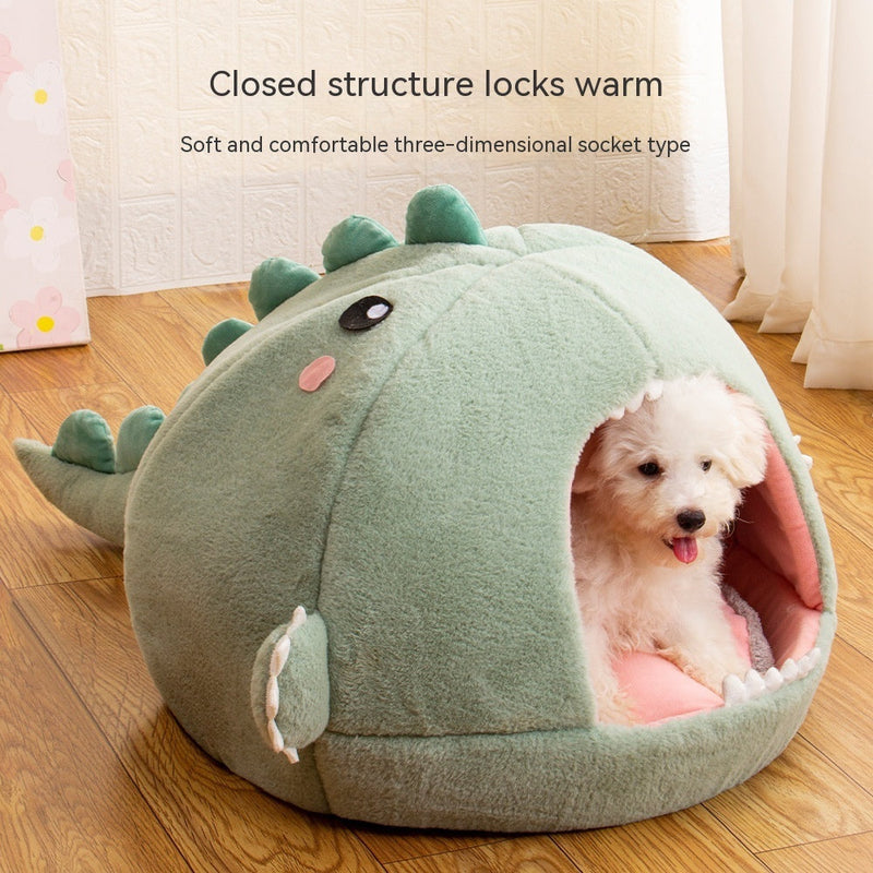 HKM-8202813 Dinosaur-Themed Semi-Closed Pet Bed in Fruit Green and Purple Options for Small to Large Dogs