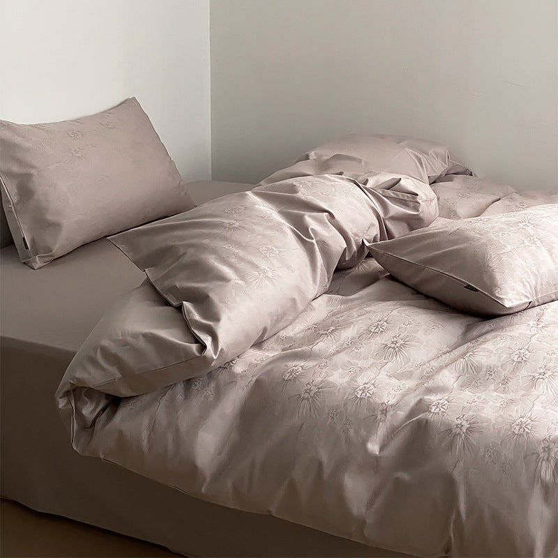 HKM-820307 Long Velvet Jacquard Four-Piece Cotton Duvet Cover Set with Floral and Plant Pattern