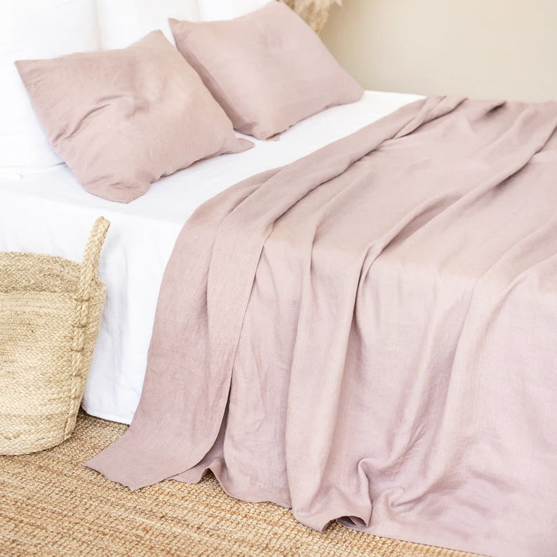 HKM-820307 Solid Color Linen Bed Sheets for Single & Double Beds, Dimensions 120x220cm to 260x280cm