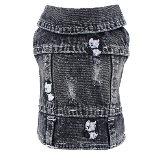 HKM-8203325 Black Ripped Denim Vest for Dogs - XS to XXL Sizes Available