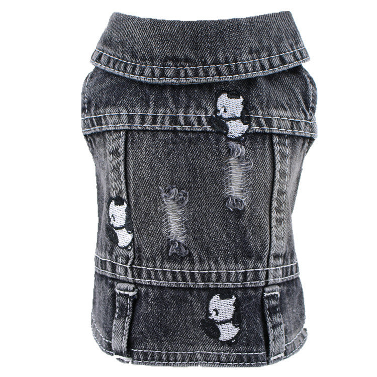 HKM-8203325 Black Ripped Denim Vest for Dogs - XS to XXL Sizes Available