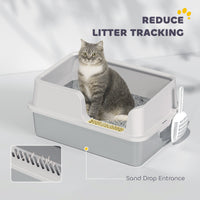 HKM-8204221 Extra Large Stainless Steel Cat Litter Box with High Sides and Easy Clean Scoop, Light Gray