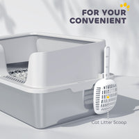 HKM-8204221 Extra Large Stainless Steel Cat Litter Box with High Sides and Easy Clean Scoop, Light Gray