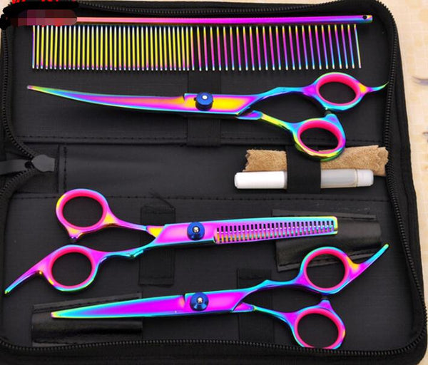 HKM-8204349 Professional Pet Grooming Scissors Set - 17.5 cm 4CR Material with Thinning Rate 20%-30% & Accessories