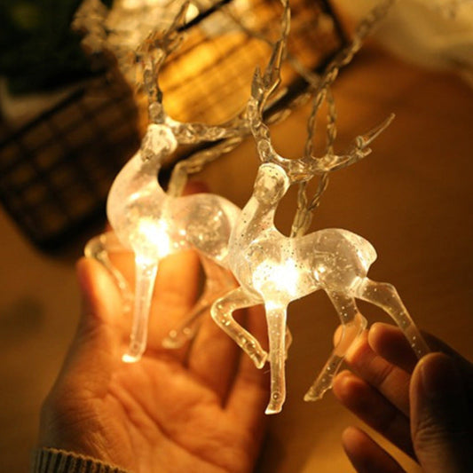 HKM-820435 Reindeer Shaped LED Lights for Christmas Decoration - 10 Warm White and Colorful Bulbs, 1.5m Length
