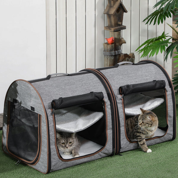 HKM-8204989 Portable Soft-Sided Cat Carrier with Double Enclosure and Mesh Windows for Comfortable Travel
