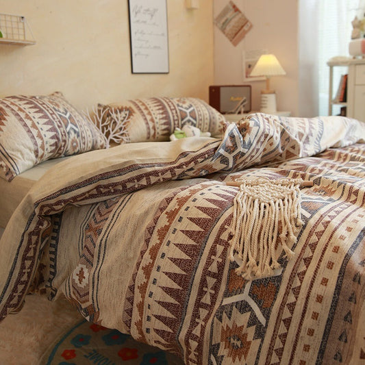 HKM-820627 Bohemian Cotton Geometric Bed Sheet Set – Available in 1.2m and 1.5m Sizes