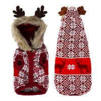 HKM-8206525 Vintage Christmas Elk Hooded Pet Coat with Fur Collar in Blue, Red, and Green