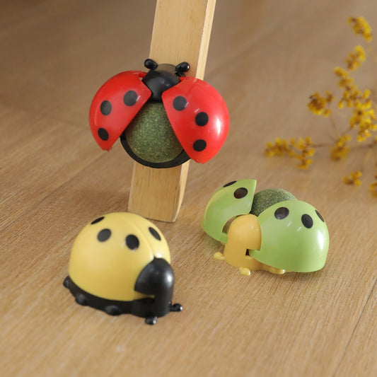 HKM-8207165 Ladybird Catnip Ball Toy for Pet Relaxation and Dental Care - Various Colors Available
