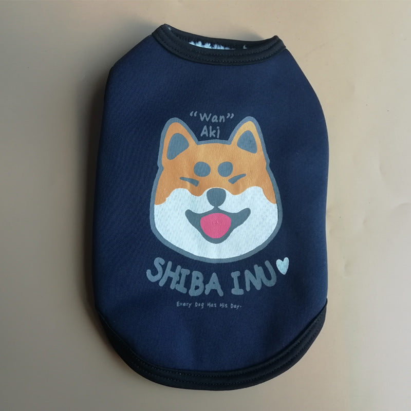 HKM-820755 Blue Cartoon Print Vest for Dogs - Plus Velvet Fabric, Casual Style, Multiple Sizes Available