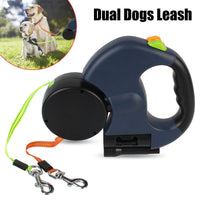 HKM-8208317 Retractable Dual Dog Leash with 360-Degree Swivel, Reflective Handle, and Built-in Light for Small Dogs