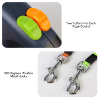 HKM-8208317 Retractable Dual Dog Leash with 360-Degree Swivel, Reflective Handle, and Built-in Light for Small Dogs