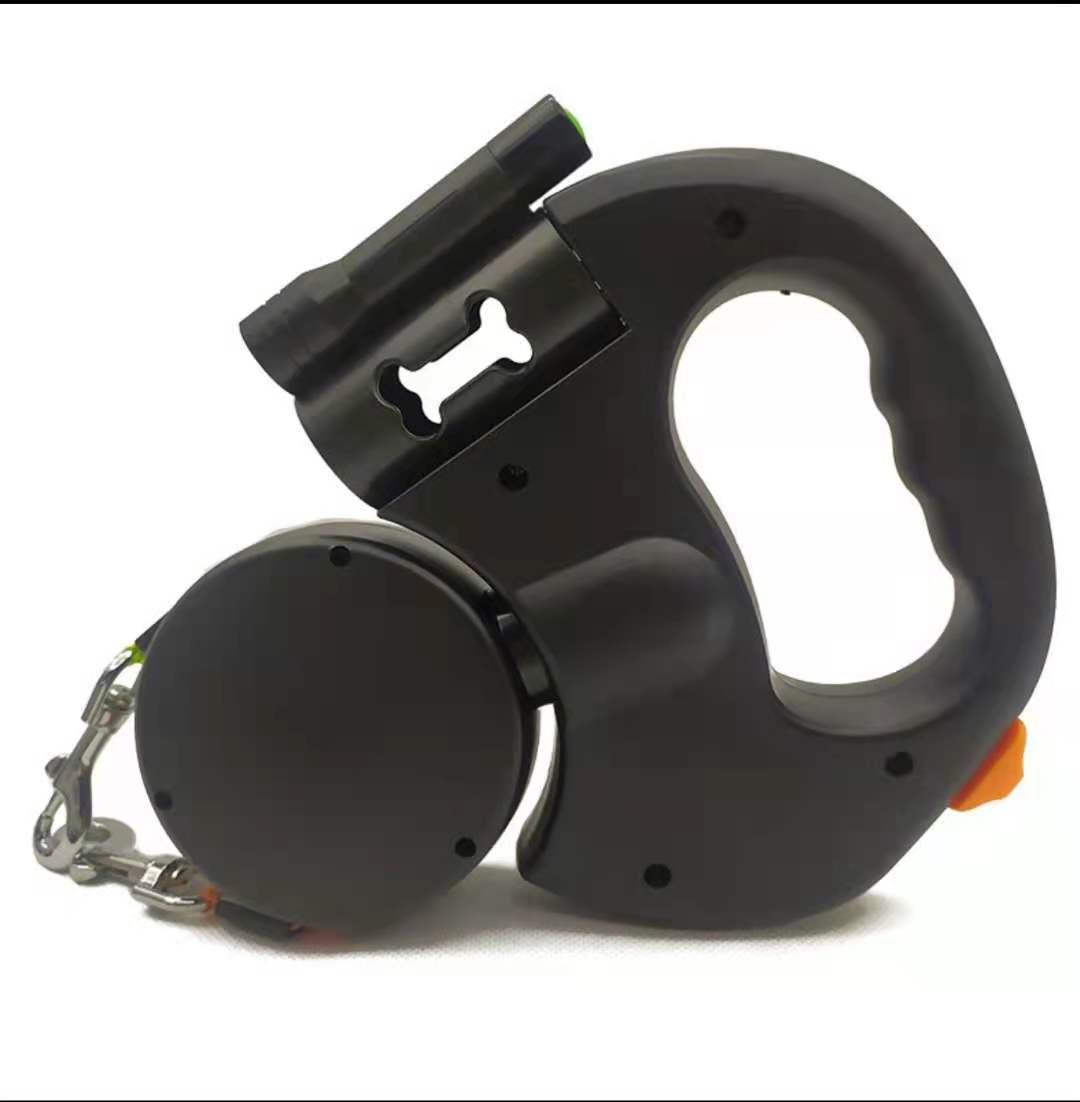 HKM-8208317 Retractable Dual Dog Leash with 360-Degree Swivel, Reflective Handle, and Built-in Light for Small Dogs