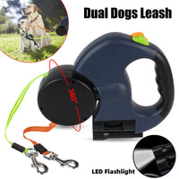 HKM-8208317 Retractable Dual Dog Leash with 360-Degree Swivel, Reflective Handle, and Built-in Light for Small Dogs