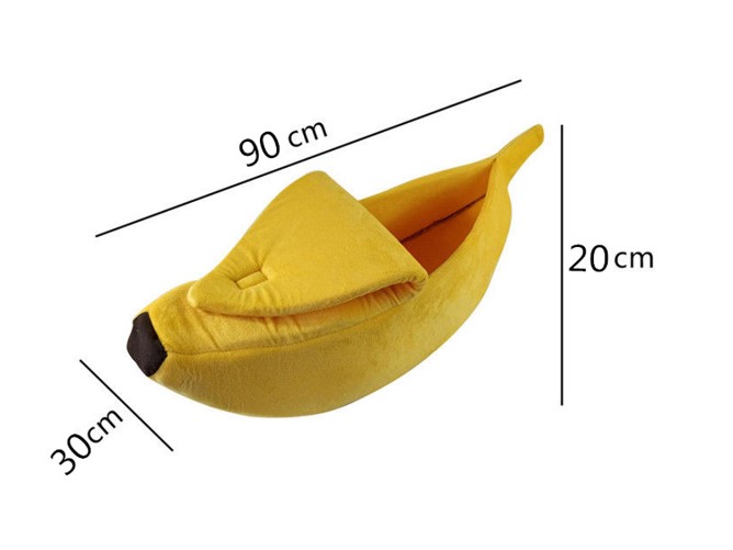 HKM-8208573 Cozy Banana-Shaped Pet Bed with Soft Plush Fabric for Dogs and Cats