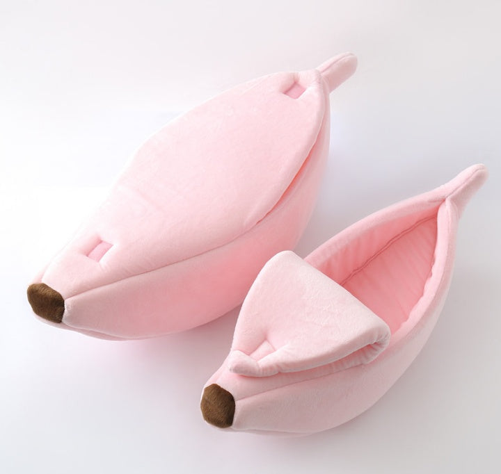 HKM-8208573 Cozy Banana-Shaped Pet Bed with Soft Plush Fabric for Dogs and Cats