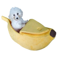 HKM-8208573 Cozy Banana-Shaped Pet Bed with Soft Plush Fabric for Dogs and Cats