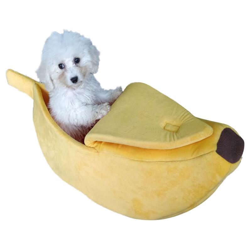 HKM-8208573 Cozy Banana-Shaped Pet Bed with Soft Plush Fabric for Dogs and Cats
