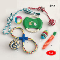 HKM-8209341 Cotton Rope Chew Toy Set for Dogs - 10 Unique Pieces with Squeaky Balls and Durable Design
