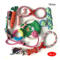 HKM-8209341 Cotton Rope Chew Toy Set for Dogs - 10 Unique Pieces with Squeaky Balls and Durable Design