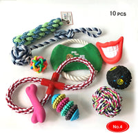 HKM-8209341 Cotton Rope Chew Toy Set for Dogs - 10 Unique Pieces with Squeaky Balls and Durable Design