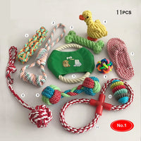 HKM-8209341 Cotton Rope Chew Toy Set for Dogs - 10 Unique Pieces with Squeaky Balls and Durable Design