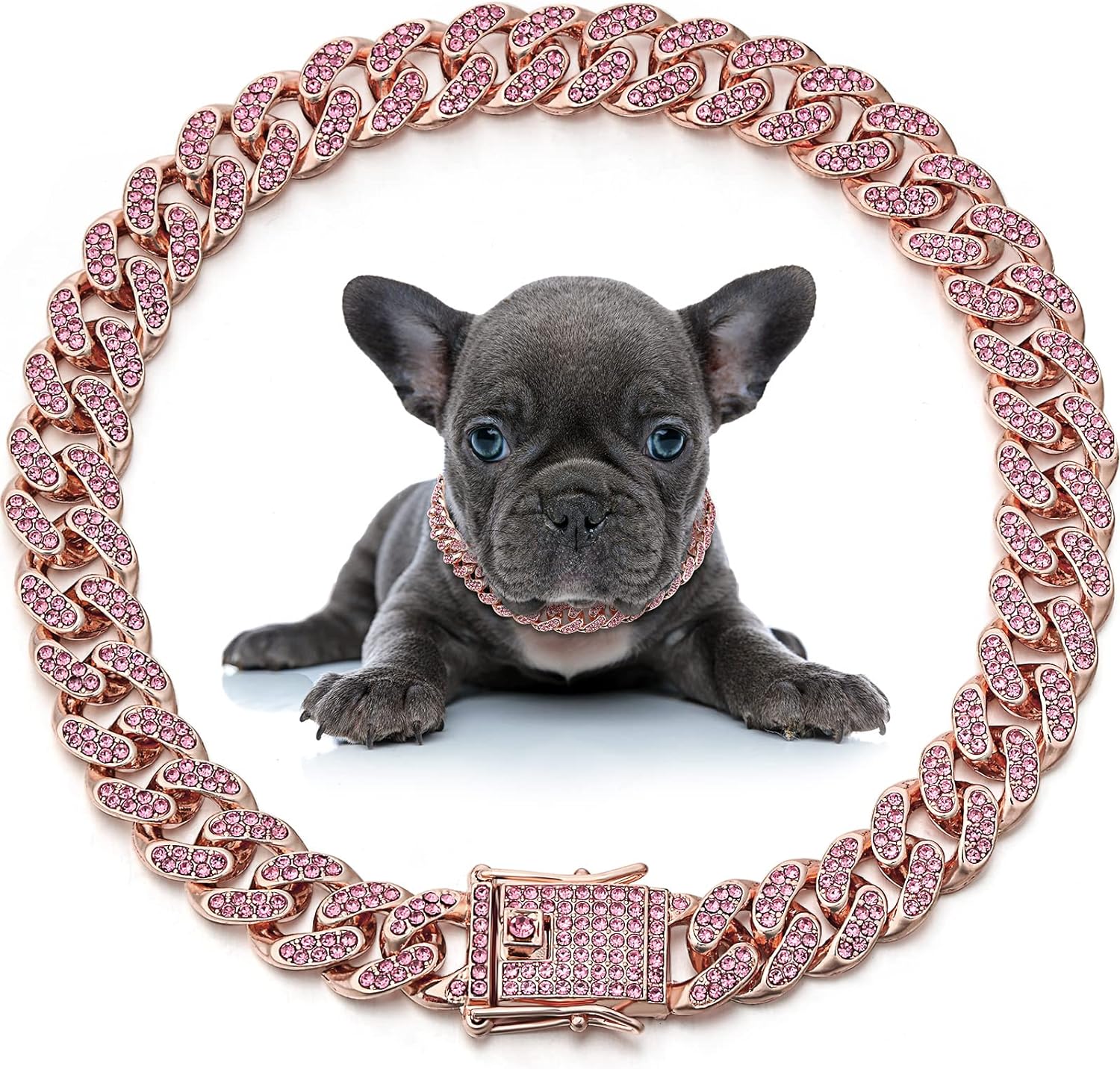 HKM-8209981 Elegant Metal Pet Necklace with Crystal Accents for Small to Large Dogs and Cats