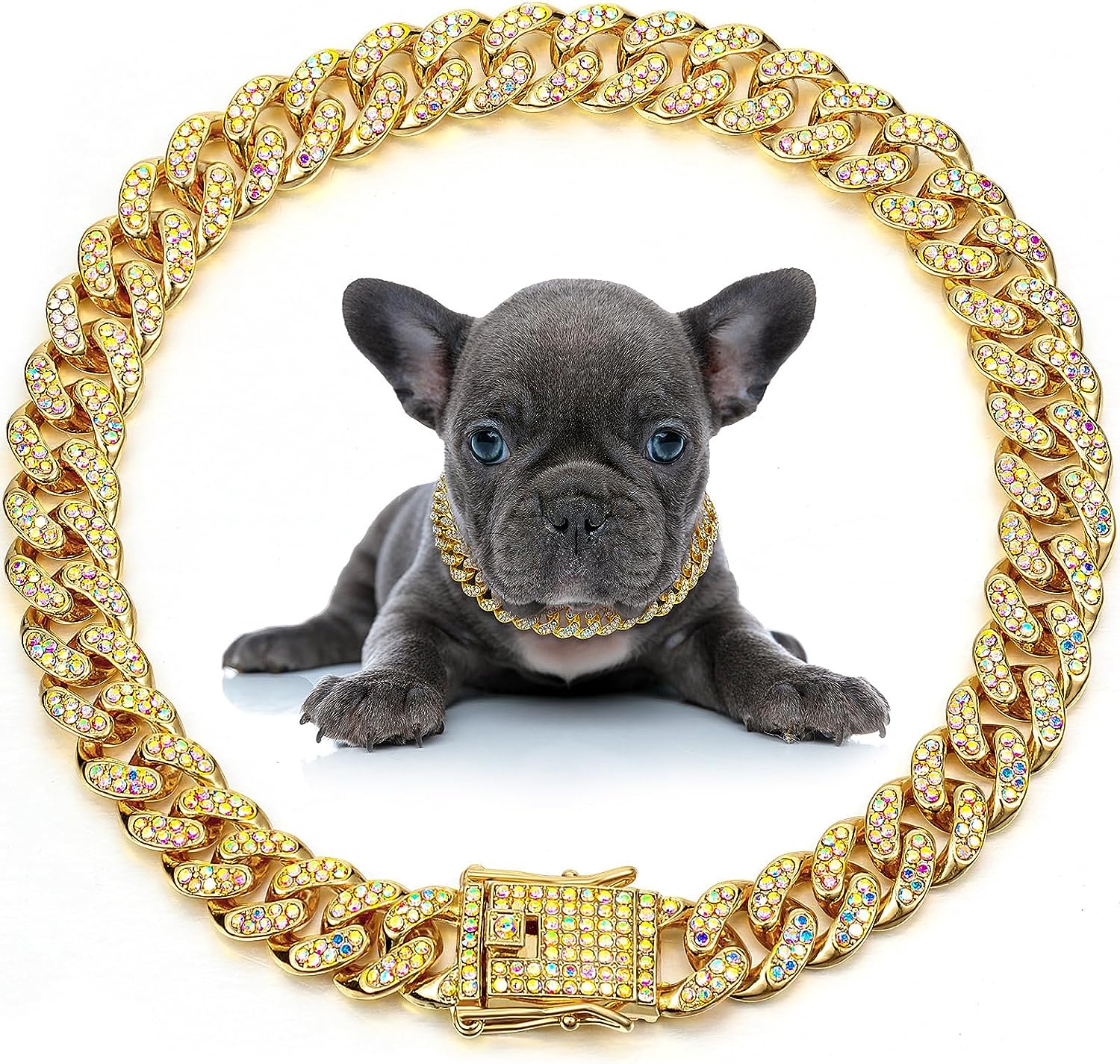 HKM-8209981 Elegant Metal Pet Necklace with Crystal Accents for Small to Large Dogs and Cats