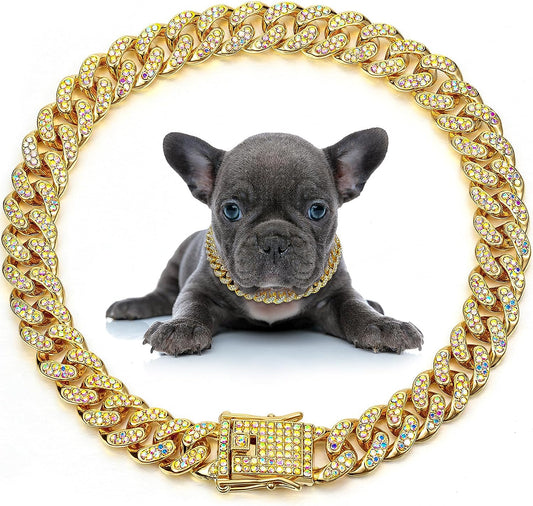 HKM-8209981 Elegant Metal Pet Necklace with Crystal Accents for Small to Large Dogs and Cats