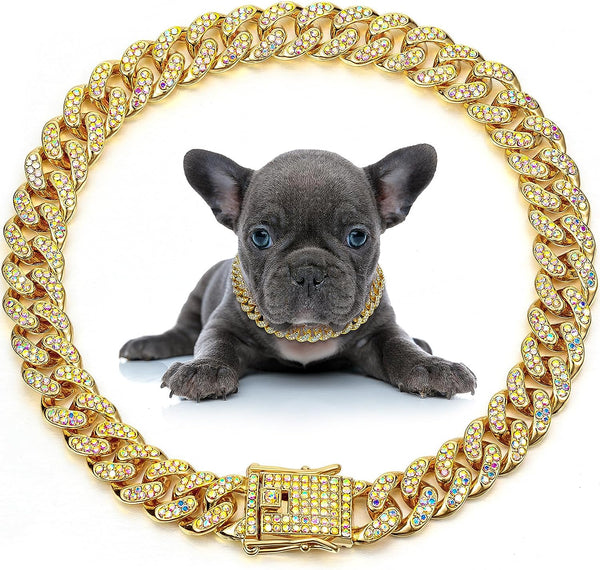HKM-8209981 Elegant Metal Pet Necklace with Crystal Accents for Small to Large Dogs and Cats