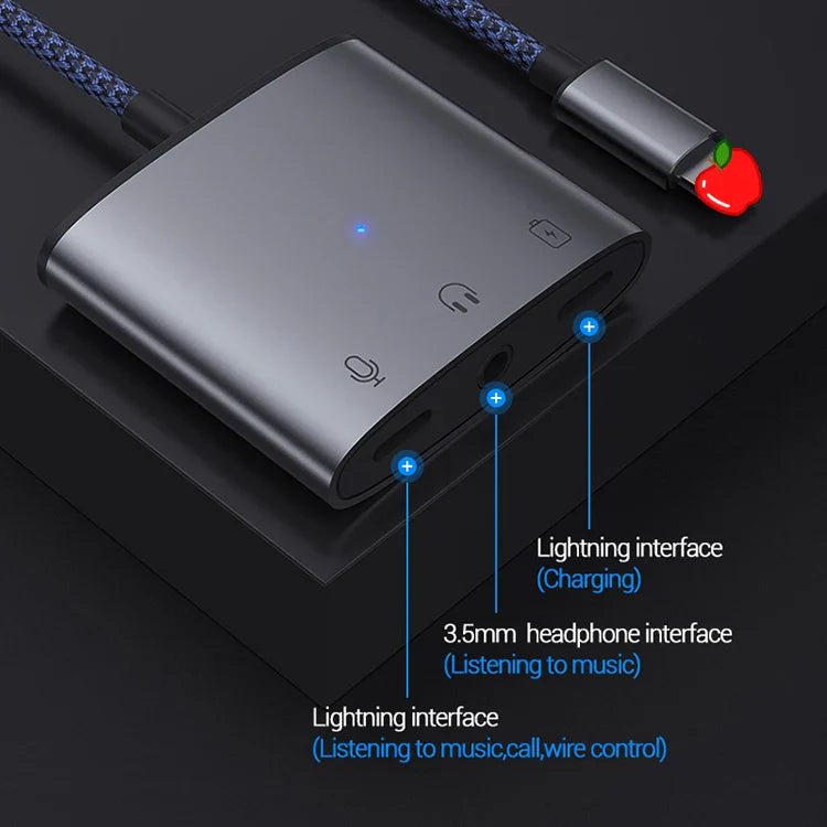 HKM-821203 3 in 1 3.5mm Headphone Adapter with Charging Splitter for iPhone and iPad Devices