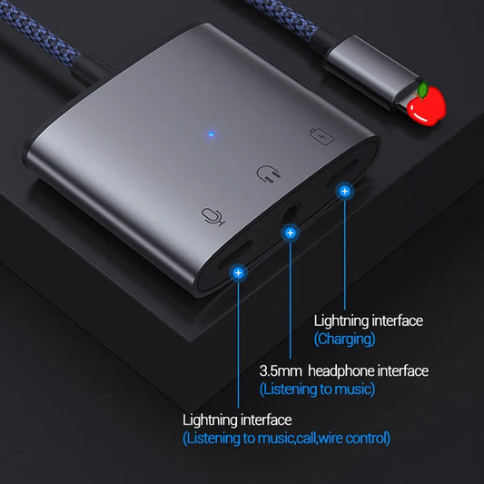 HKM-821203 3 in 1 3.5mm Headphone Adapter with Charging Splitter for iPhone and iPad Devices