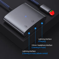 HKM-821203 3 in 1 3.5mm Headphone Adapter with Charging Splitter for iPhone and iPad Devices