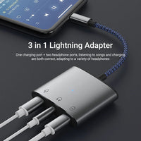 HKM-821203 3 in 1 3.5mm Headphone Adapter with Charging Splitter for iPhone and iPad Devices