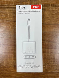 HKM-821203 3 in 1 3.5mm Headphone Adapter with Charging Splitter for iPhone and iPad Devices