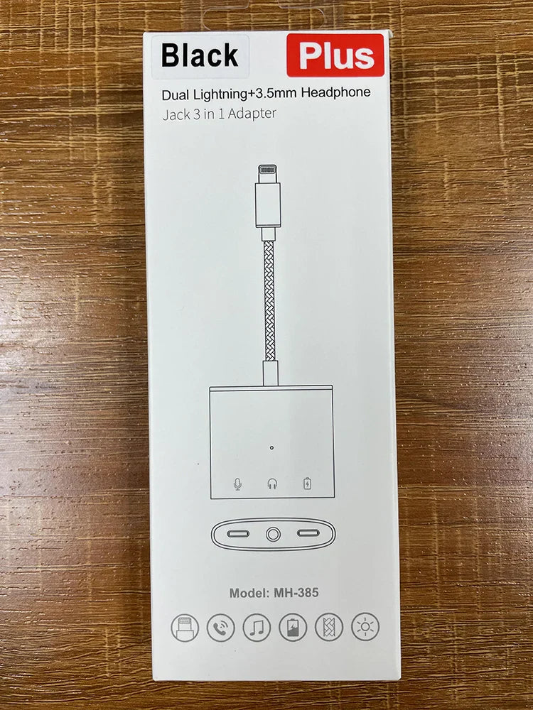 HKM-821203 3 in 1 3.5mm Headphone Adapter with Charging Splitter for iPhone and iPad Devices