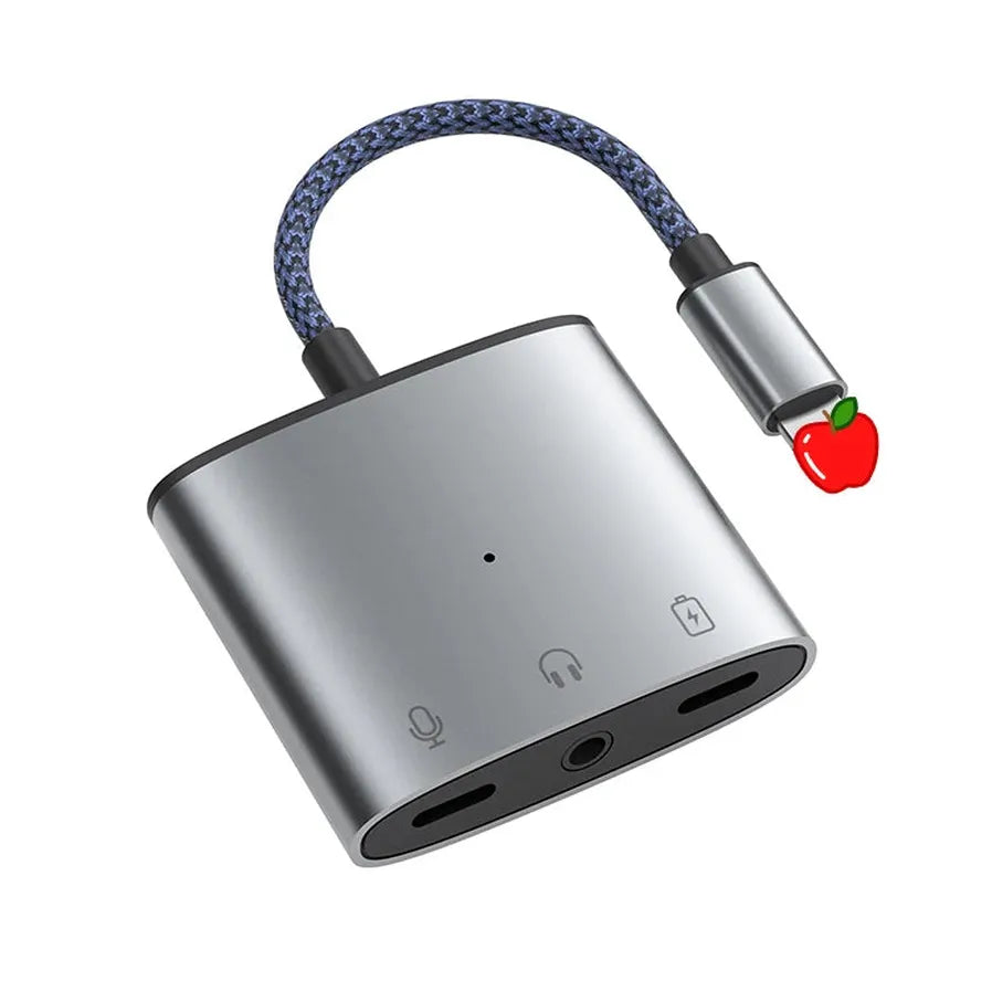 HKM-821203 3 in 1 3.5mm Headphone Adapter with Charging Splitter for iPhone and iPad Devices