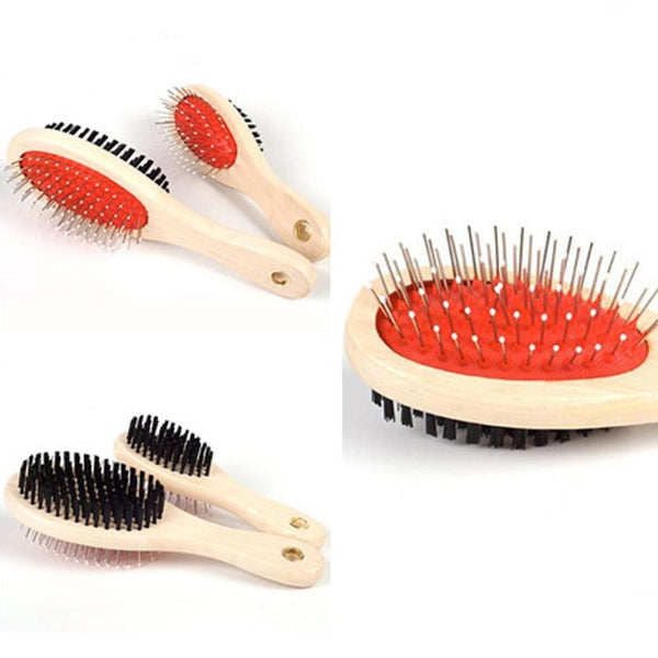 HKM-821203 Dual-Use Wooden Handle Dog Grooming Comb Brush for Easy Pet Care