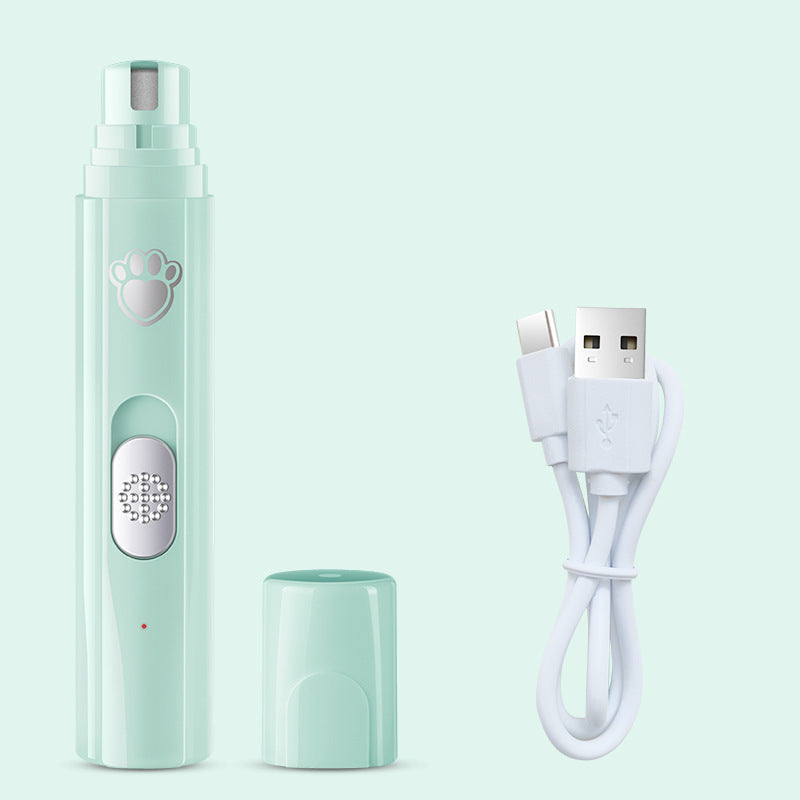 HKM-8212285 USB Rechargeable Pet Nail Trimmer - Sleek Design in White & Green, Includes Manicure Tools and Charging Cable